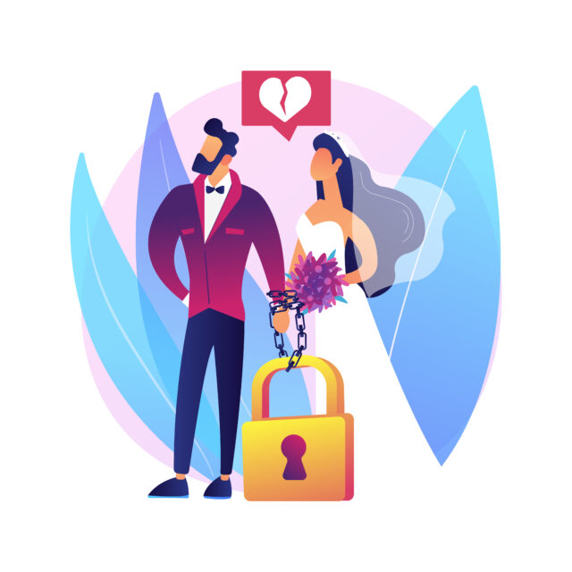 Forced marriage abstract concept vector illustration.